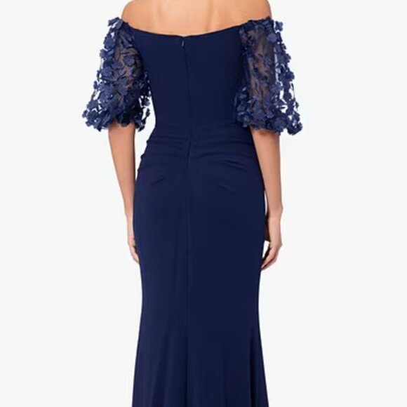 Xscape 3D Flower Applique Off-the-Shoulder Short Puffed Sleeve Scuba Crepe Sheat - Picture 1 of 4